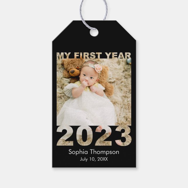 Étiquettes-cadeau Ma première année 2023 Moderne découpé photo bébé  (Devant)