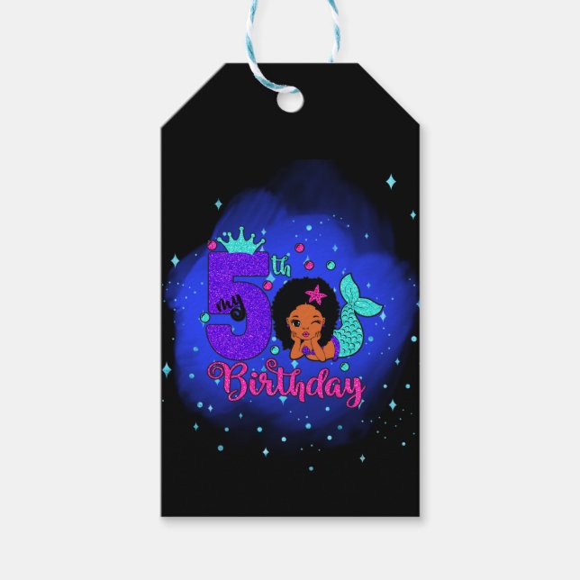 Étiquettes-cadeau Ma sirène du 5e anniversaire (Devant)