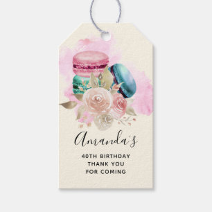 Étiquettes-cadeau Macarons et fleurs colorés Merci d'aquarelle