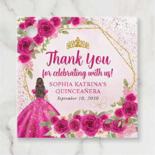 Étiquettes Cadeau Magenta Rose or Floral Princesse Merci de la Couro