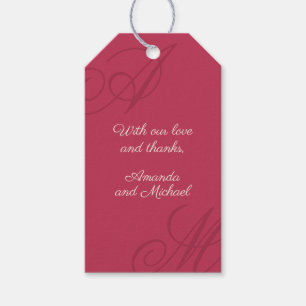 Étiquettes-cadeau Magenta Rose Simple Élégant Mariage Monogramme