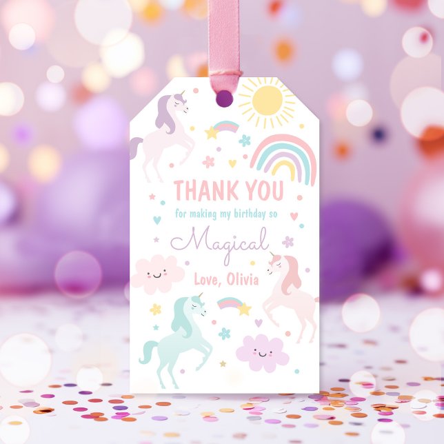 Étiquettes-cadeau Magic Pastel Unicorn Rainbow Birthday Party (Créateur téléchargé)