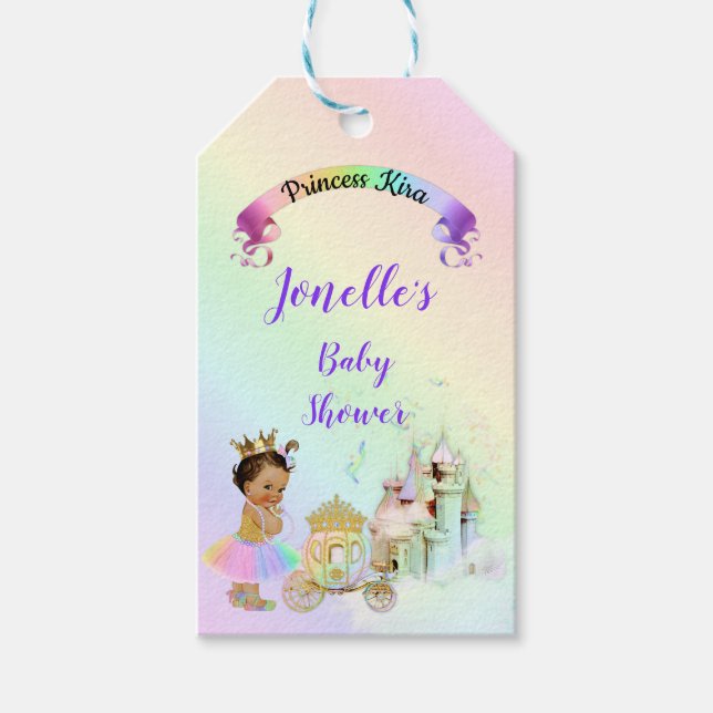 Étiquettes-cadeau Magical Rainbow Princess Castle Carriage (Devant)