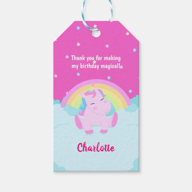 Étiquettes-cadeau Magique Cute Unicorn Anniversaire (Devant)