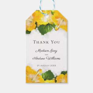Étiquettes-cadeau Magnifique fleur d'Hibiscus jaune Art Merci
