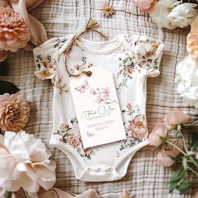 Étiquettes-cadeau Magnolia Bleu Baby shower Papillon rose Favoriser (Créateur téléchargé)