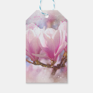 Étiquettes-cadeau Magnolia Rose Violet en Fleur - Fleur de Printemps