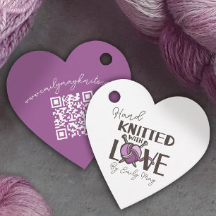 Étiquettes Cadeau Maille à la main amour coeur lilas laine tricot pr