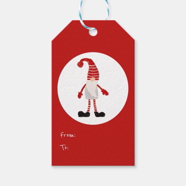 Étiquettes-cadeau Main de Noël Gnome Nordic Motif Red Grey (Devant)