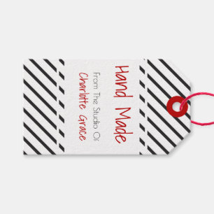 Étiquettes-cadeau Main Faite Noir Blanc Gratté Avec Bannière Rouge