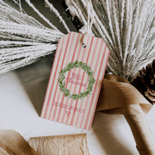 Étiquettes-cadeau Main rétro Tirée Rouge Vert Joyeux Noël Wreath
