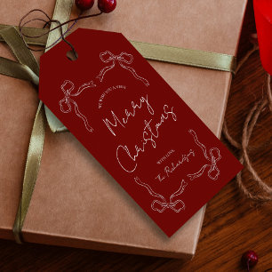 Étiquettes-cadeau Main tiré Bow rouge Whimsical cadeau de Noël uniqu