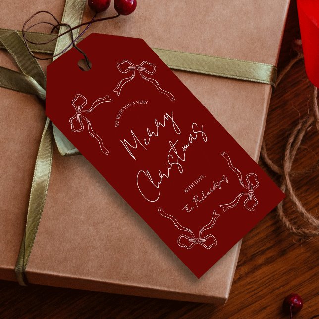 Étiquettes-cadeau Main tiré Bow rouge Whimsical cadeau de Noël uniqu (Créateur téléchargé)