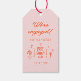 Étiquettes-cadeau Main Tirée Quirky Fun Retro Engagement Party