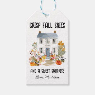 Étiquettes-cadeau Maison d'aquarelle d'automne Citrouilles & Foliing