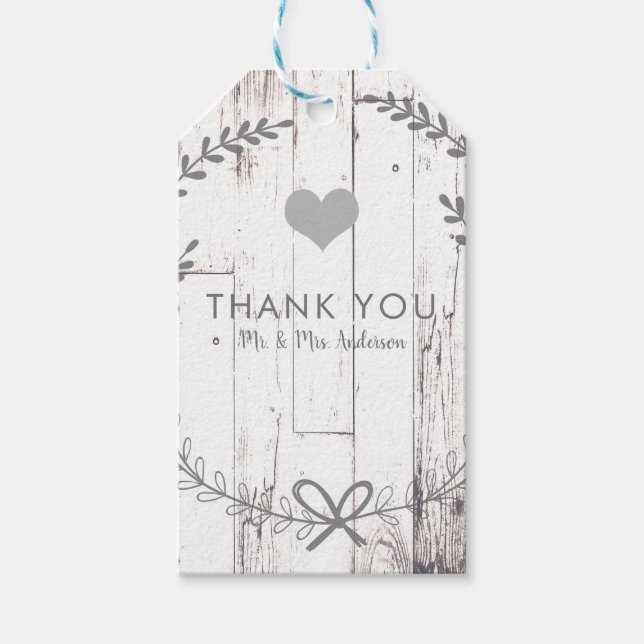 Étiquettes-cadeau Maison de ferme rustique en bois blanc Monogramme  (Devant)
