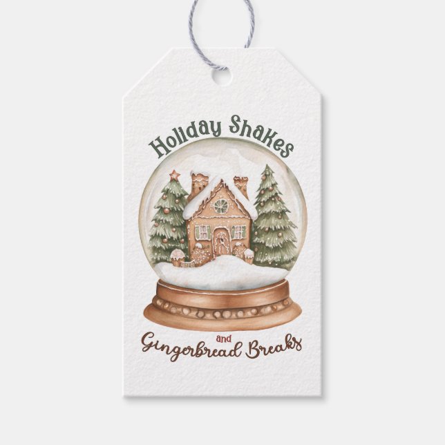 Étiquettes-cadeau Maison de pain d'épice Noël Globe des neiges (Devant)