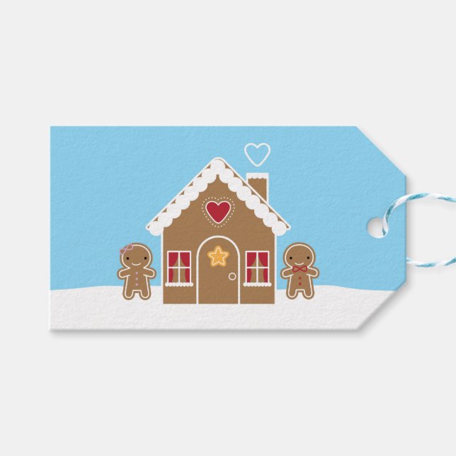 Étiquettes-cadeau Maison de pain d'épices de Noël Kawaii (Devant (Horizontal))