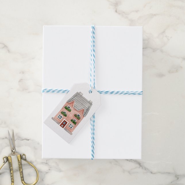 Étiquettes-cadeau Maison en brique aquarelle (Avec de laficelle)