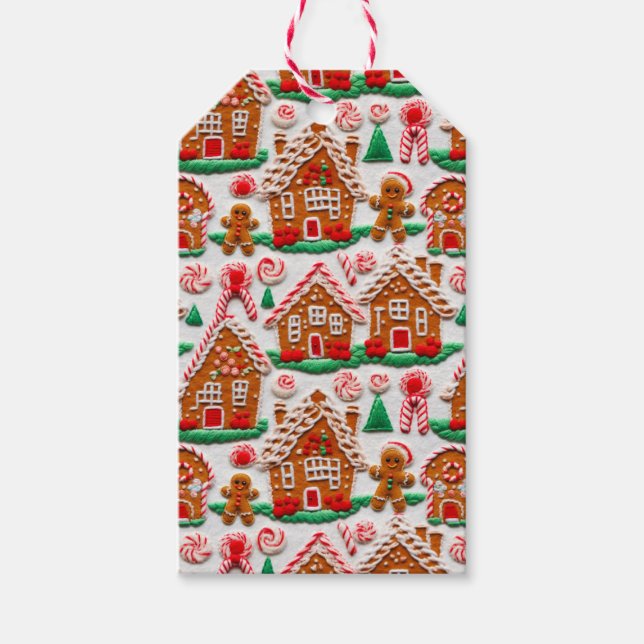 Étiquettes-cadeau Maison en pain d'épices Needlework Noël Fêtes (Devant)