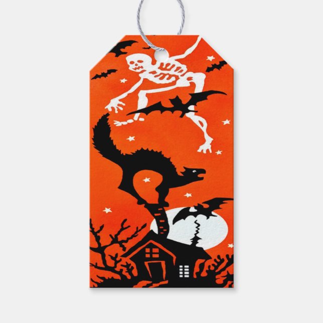 Étiquettes-cadeau Maison hantée de la chauve-souris fantôme d'Hallow (Devant)