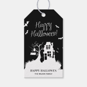 Étiquettes-cadeau Maison hantée noir et blanc Soirée Halloween