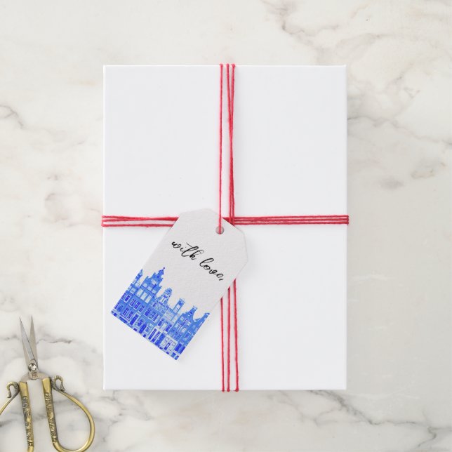 Étiquettes-cadeau Maisons Blue Amsterdam (Avec de la ficelle)
