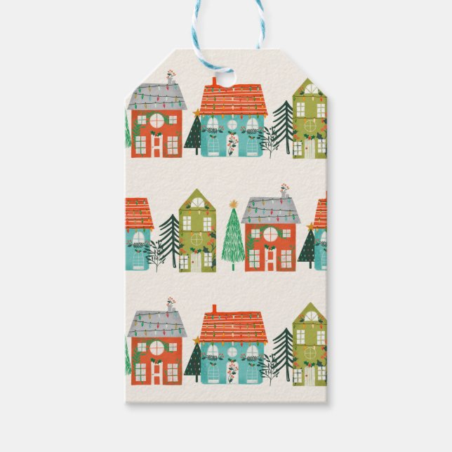 Étiquettes-cadeau Maisons de Noël Blanc (Devant)
