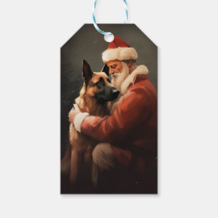 Étiquettes-cadeau Malinois Belge avec le Père Noël Festif Noël