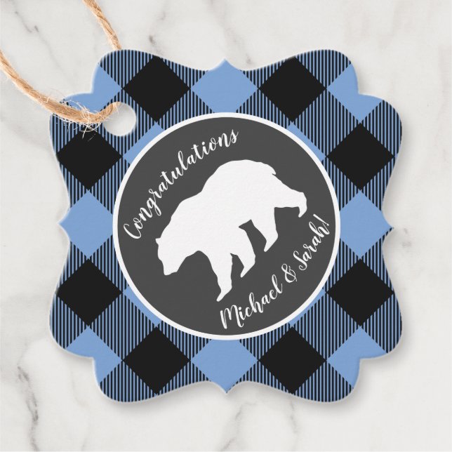 Étiquettes Cadeau Mama Bear Baby shower Woodland Lodge Boy Blue (Devant)