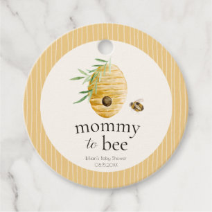 Étiquettes Cadeau Maman abeille rayée jaune miel Baby Shower