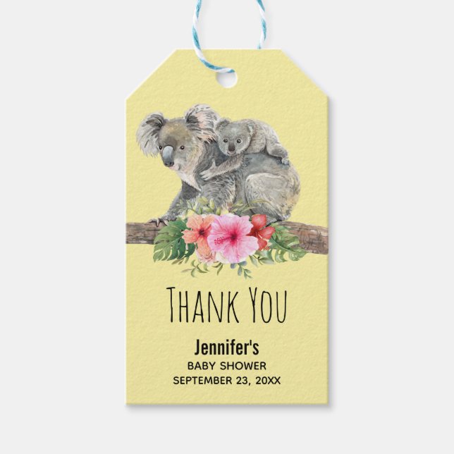 Étiquettes-cadeau Maman & Bébé Koala Ours Baby shower d'aquarelle mi (Devant)