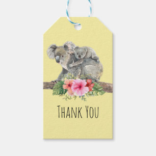 Étiquettes-cadeau Maman & Bébé Koala Porte un Merci d'aquarelle mign