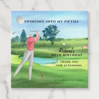 Étiquettes Cadeau Man Golf Player Swinging Fifties 50th Birthday