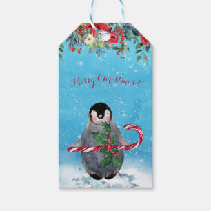 Étiquettes-cadeau Manchot aquarelle Joyeux Noël