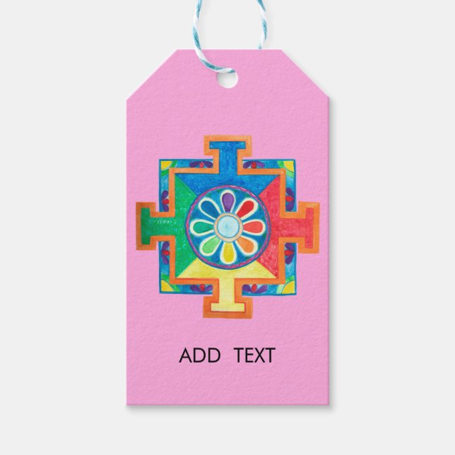Étiquettes-cadeau Mandala de l'aquarelle de création (Devant)