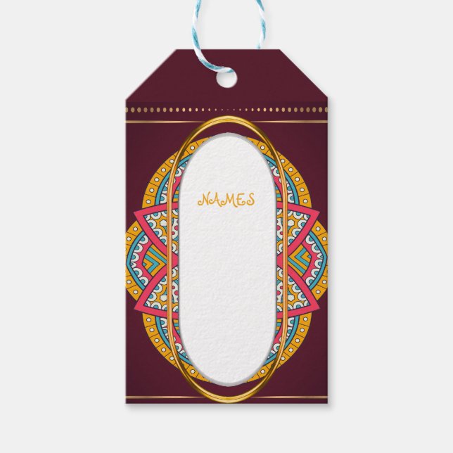 Étiquettes-cadeau Mandalas sur un arrière - plan Maroon (Devant)