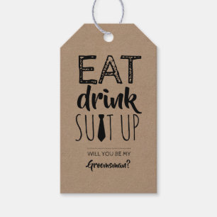 Étiquettes-cadeau Mangez Costume Boisson Up Funny Groomsman Proposit