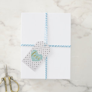 Étiquettes-cadeau Manuscrit d'or "amour" sur le coeur d'aquarelle