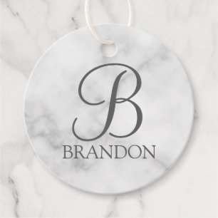 Étiquettes Cadeau Marbre blanc de script personnalisé Monogramme et