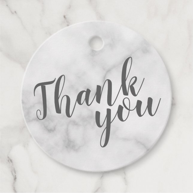 Étiquettes Cadeau Marbre blanc Mariage élégant élégant Merci (Devant)