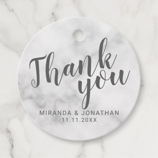 Étiquettes Cadeau Marbre blanc Mariage élégant élégant Merci (Devant)