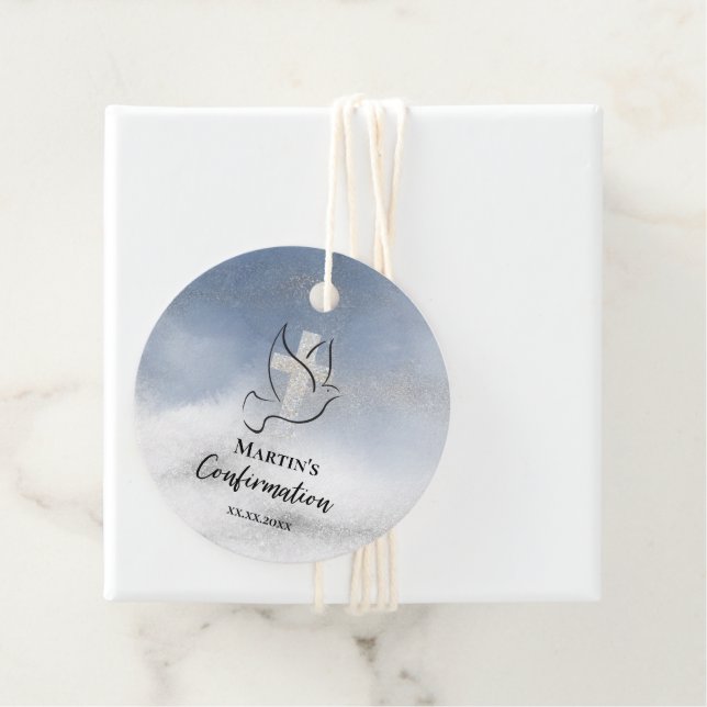 Étiquettes Cadeau Marbre bleu de confirmation (En situation)