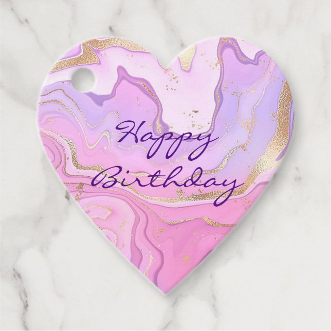 Étiquettes Cadeau Marbre Luxueux Paillettes Rose Violet Or (Devant)