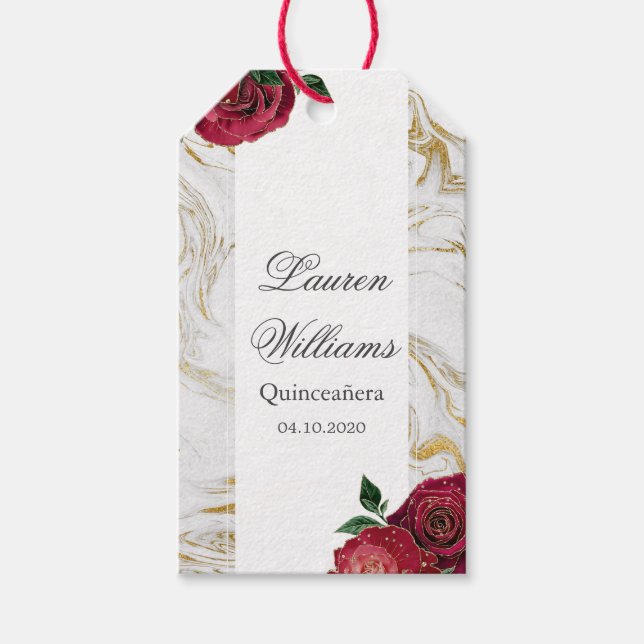 Étiquettes-cadeau Marbre Rose de Bourgogne Quinceanera Party (Devant)