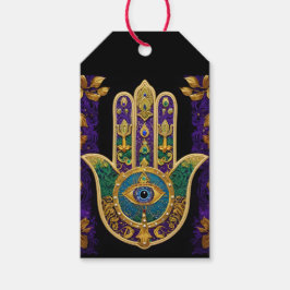 Étiquettes-cadeau Mardi Gras Gold violet vert Hamsas Art