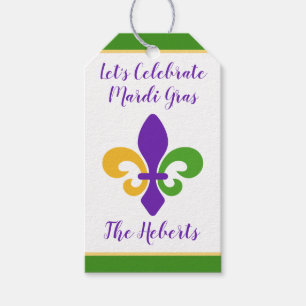 Étiquettes-cadeau Mardi Gras NOM Vert Or Violet Fleur de Lis