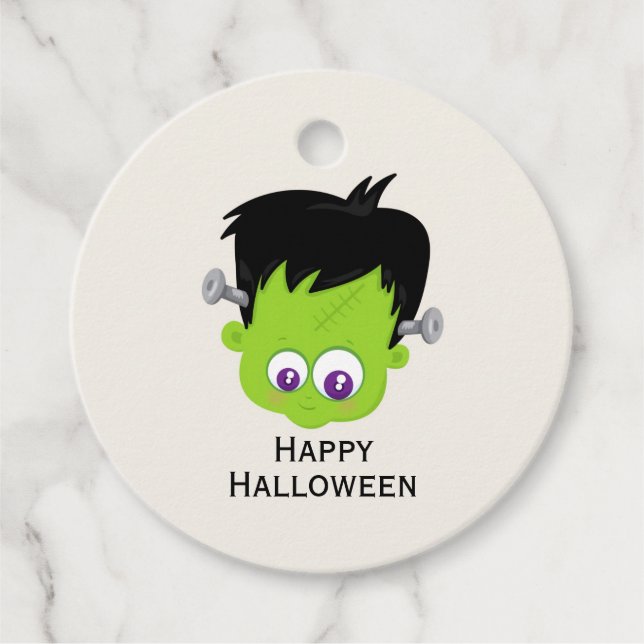 Étiquettes Cadeau Mare Green Frankenstein Monster face Halloween (Devant)