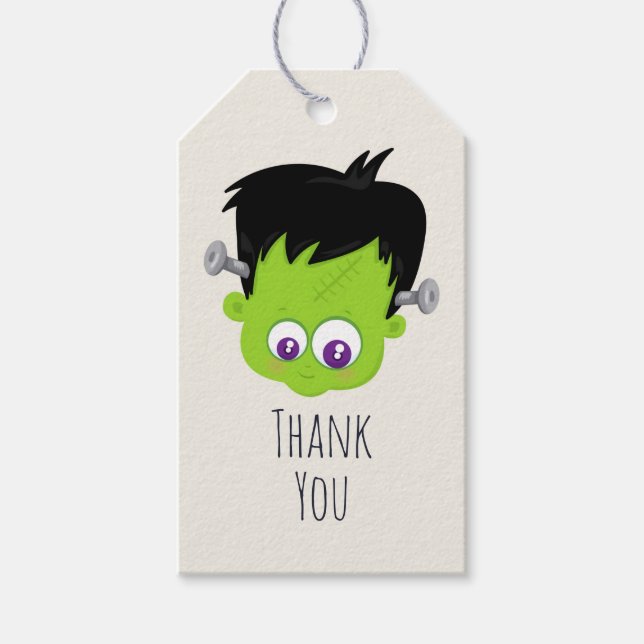 Étiquettes-cadeau Mare Green Frankenstein Monster face Merci (Devant)