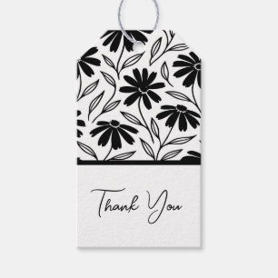 Étiquettes-cadeau Marguerites à l'encre noire Baby Shower Bohème